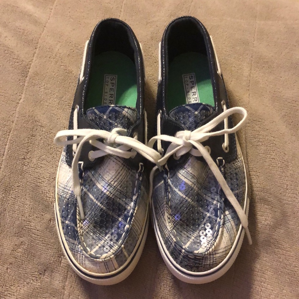 Blue & White Sperry’s (Plaid design with sequence)